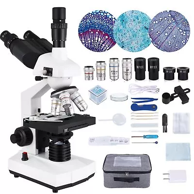 Buy Trinocular Compound Microscope, 40X-5000X Magnification, Mechanical Loading • 135.99$