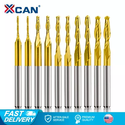 Buy 10Pcs Ball Nose Carbide End Mill CNC Router Bits 2 Flute Spiral 1/8-Inch Shank • 17.79$