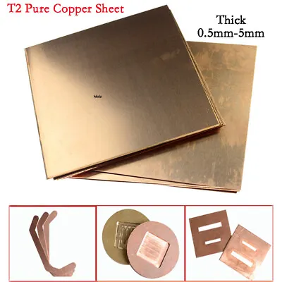 Buy T2 Pure Copper Sheet Metal Plate Board Thick 0.5mm-5mm Laser Cut Multiple Size • 7.76$