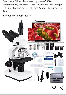 Buy Trinocular Compound Microscope, 40X-5000X Magnification, Mechanical Loading • 85$