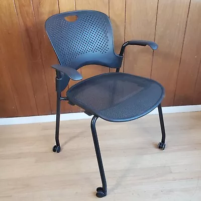 Buy Herman Miller Office Stackable Caper Chair WC420P Black/Black W/Arms Casters • 99.99$