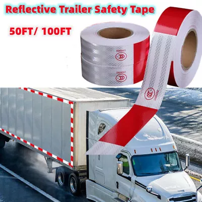 Buy Reflective Trailer Safety Tape Conspicuity Tape Warning Sign Car Truck Red White • 8.96$