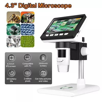 Buy 4.3  1080P Coin Microscope 2MP 50X-1000X Digital Microscope W/ 8 LED Lights T0M1 • 35.99$