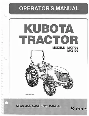 Buy 4700 5100 Tractor Operator Instruction Maint Manual Fits Kubota MX4700 MX5100 • 28.97$