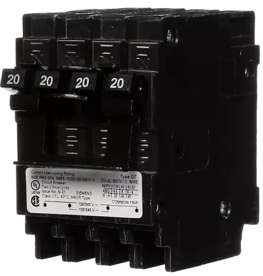 Buy Q22020CT2 Siemens 2 Pole 20-20A 120/240V Quad Circuit Breaker • 27.99$