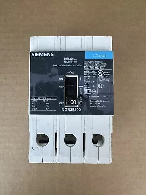 Buy NEW Siemens NGB3B100 100 Amp 25kA@ 480 Volt 3 Pole Bolt On Circuit Breaker • 350$
