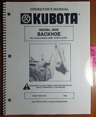 Buy Kubota 4540 Backhoe For L3350 L3750 L4150 Tractor Operator Manual 70000-70253 85 • 17.49$