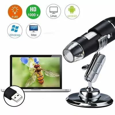 Buy 50X-1000X 8 LED Digital Microscope Camera Handheld USB Magnification Endoscope • 14.77$