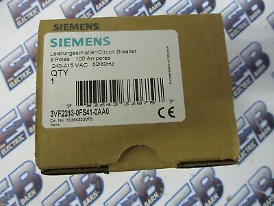 Buy Siemens 3VF2213-0FS41-0AA0, 100 Amp, 240-415 VAC, 3 Pole, Circuit Breaker- NEW-B • 50$
