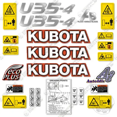 Buy Fits Kubota U35-4 Decal Kit Mini Excavator - WITH WARNINGS! 7 YEAR 3M VINYL! • 124.95$