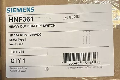 Buy SIEMENS HNF361 HD SAFETY SWITCH 3P 30A 600V  N1  Non-Fused • 90$