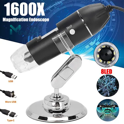 Buy 1600X 8LED USB Microscope Digital Electronic Magnifier HD Endoscope Camera Video • 25.69$