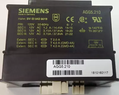 Buy Siemens AGG5-210 120 VAC ,RAST5 Connectors, Mains Transformer, For LMV5 System • 259.20$