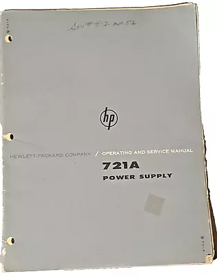 Buy Hewlett-packard Company / Operating And Service Manual 721a Power Supply 7924 • 15$