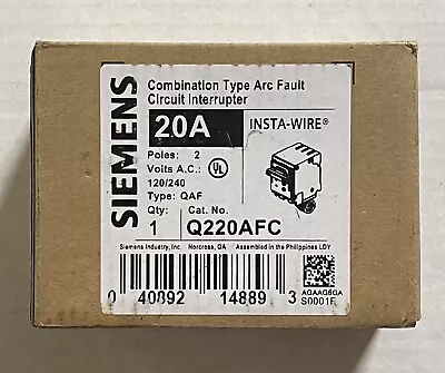 Buy Siemens Q220AFC Combo Arc Fault Circuit Breaker - 20 Amp - 2 Pole - 120/240 VAC • 99.99$