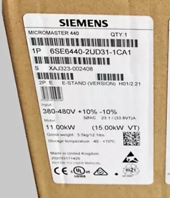 Buy New Siemens 6SE6440-2UD31-1CA1 MicroMaster 440 Constant Torque Power 3AC • 599$