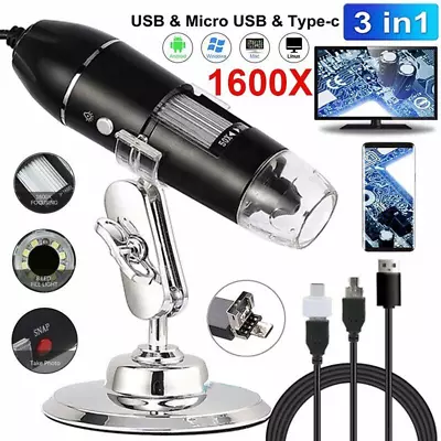 Buy 1600X Zoom 8LED HD USB Microscope Digital Magnifier Endoscope Video Camera • 15.99$