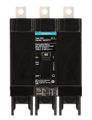 Buy BQD390 - Siemens 90 Amp 3 Pole 480 Volt Bolt-On Molded Case Circuit Breaker • 187.19$