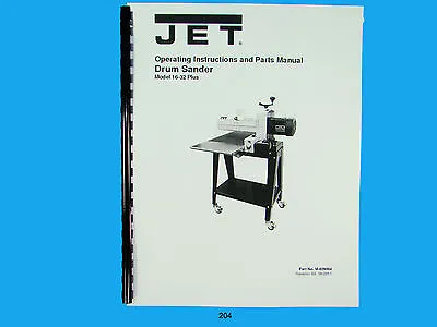 Buy Jet  16-32 Plus  Drum Sander Operating Instruct & Parts  Manual *204 • 22.50$