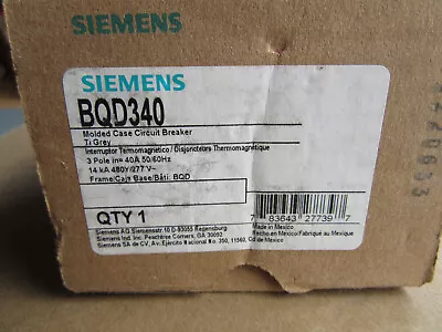 Buy Siemens BQD340 Circuit Breaker 3P 40A 480V/277V New In Factory Box • 109.95$