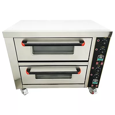 Buy Commercial 220V 6.4KW Pizza Meat Bread Double-Deck Electric Oven With Casters • 1,169$